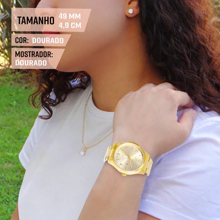 RELÓGIO DOURADO FEMININO TECH LUXO