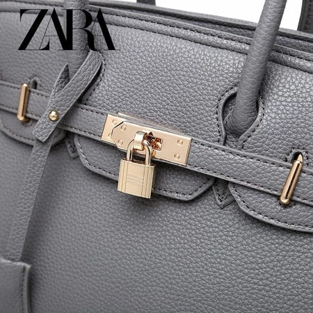 BOLSA FEMININA COURO ZARA LICHIA PADRÃO PLATINA